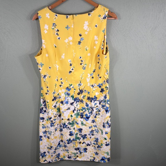 AGB Dress Women's Size 16 Yellow Floral Sleeveless Vibrant Sheath Party Dress - Picture 10 of 11